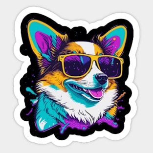 Corgi with Sunglasses Splashes Colorful Sticker